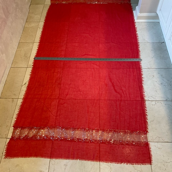 Lot of three scarves, red, orange and green. See measurements in photos. - Picture 7 of 9